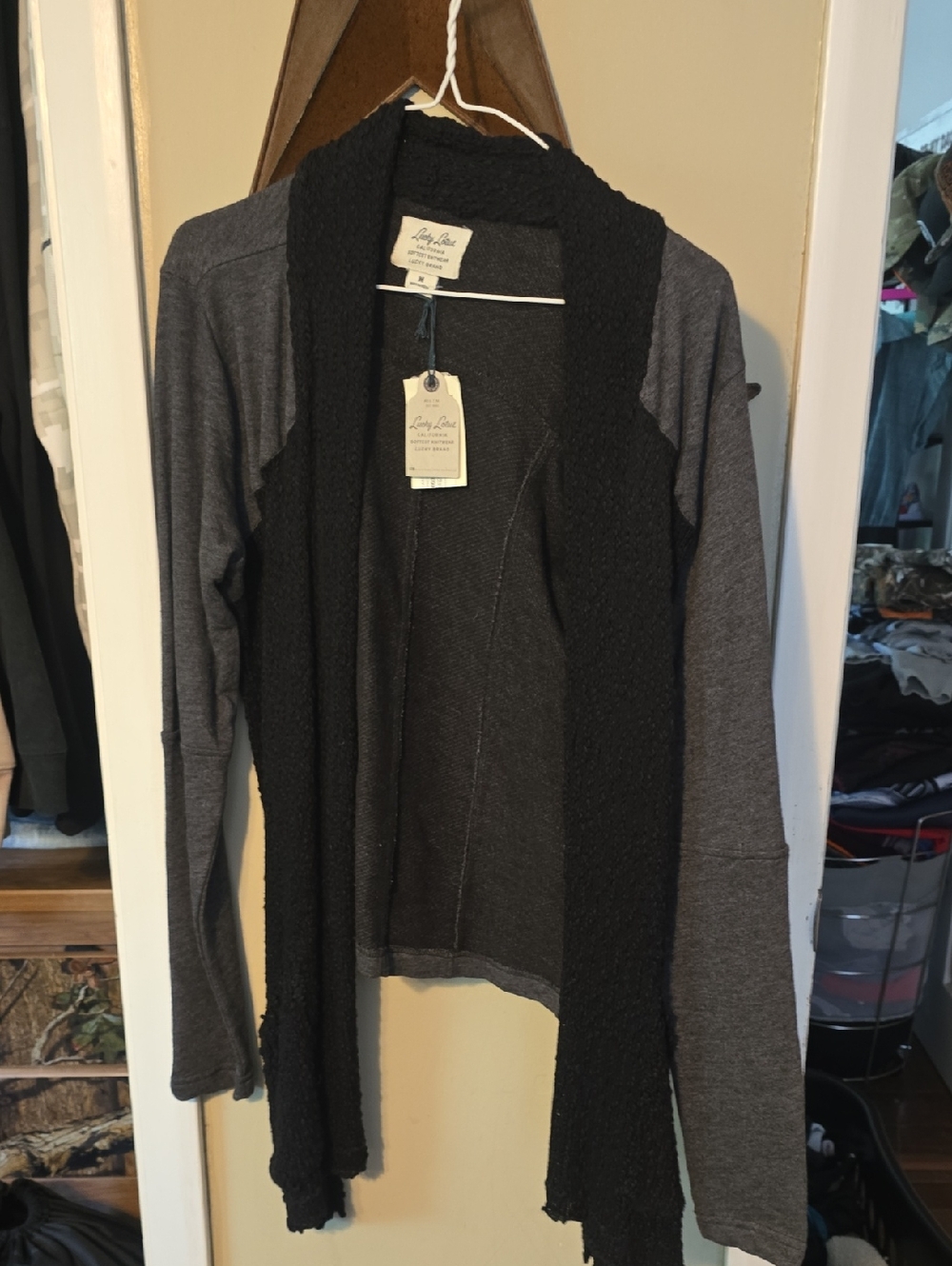 Lucky Brand Gray and Black Open-Front Women's Cardigan Brand New Medium